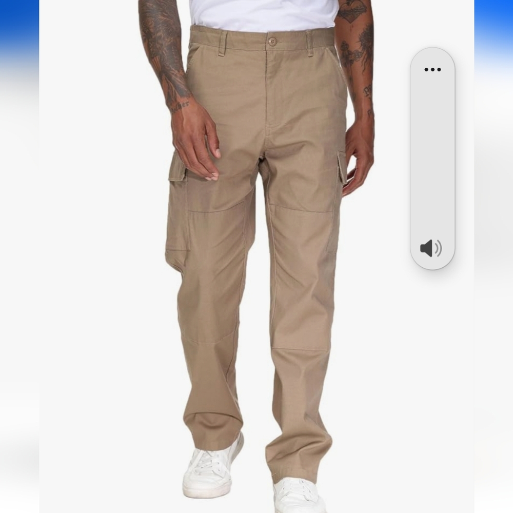 Tan Cargo Pants with Relaxed Fit and Cotton Blend Men's Size 34x30